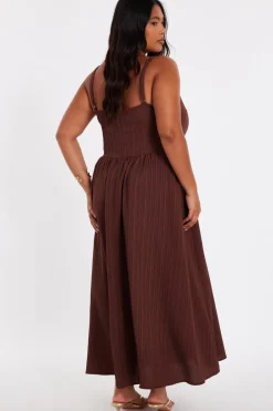 Quiz Curve Drop Waist Midaxi Dress Brown