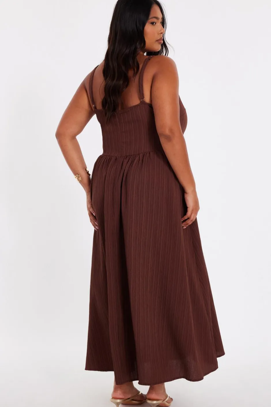Quiz Curve Drop Waist Midaxi Dress Brown