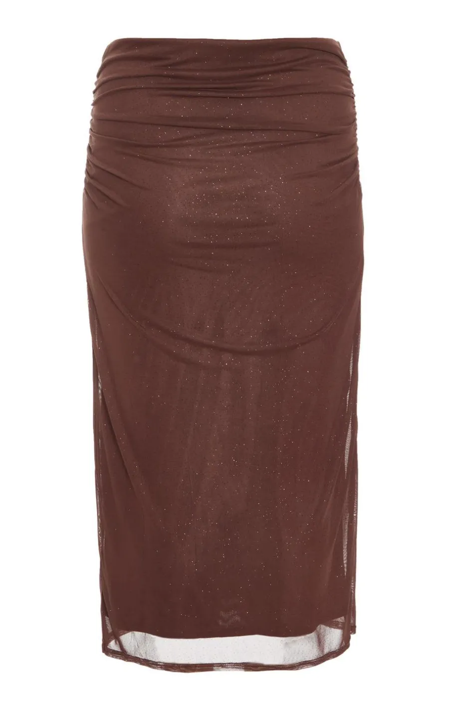 Quiz Curve Glitter Mesh Midaxi Skirt Brown