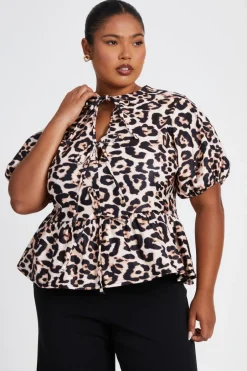 Quiz Curve Leopard Print Tie Top Brown Sale