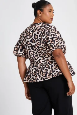 Quiz Curve Leopard Print Tie Top Brown Sale