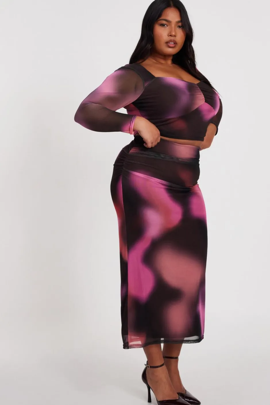 Quiz Curve Brown Marble Midaxi Skirt Discount