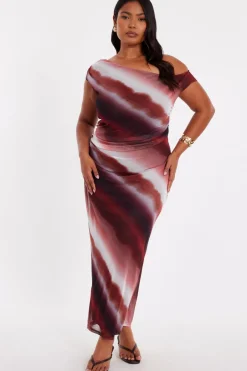 Quiz Curve Brown Mesh Ombre Midaxi Dress