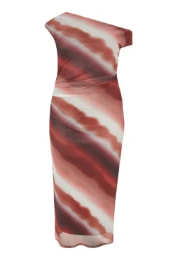 Quiz Curve Brown Mesh Ombre Midaxi Dress