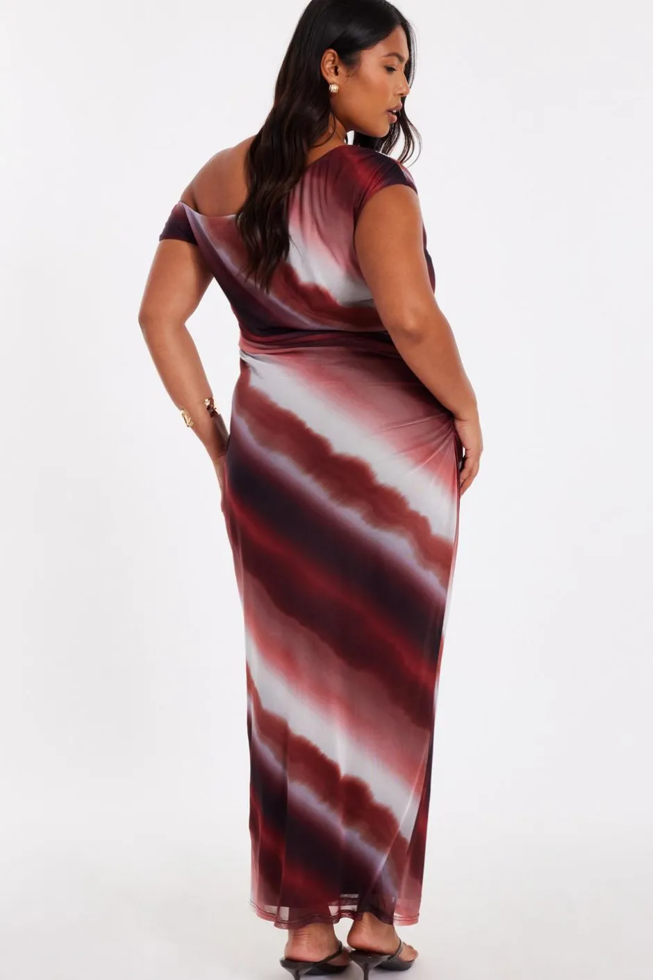 Quiz Curve Brown Mesh Ombre Midaxi Dress