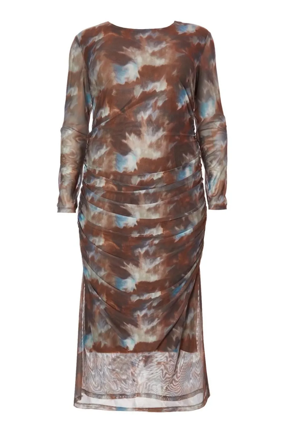 Quiz Curve Brown Mesh Printed Midaxi Dress Hot