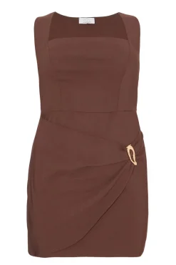 Quiz Curve Brown Square Neck Mini Dress Outlet