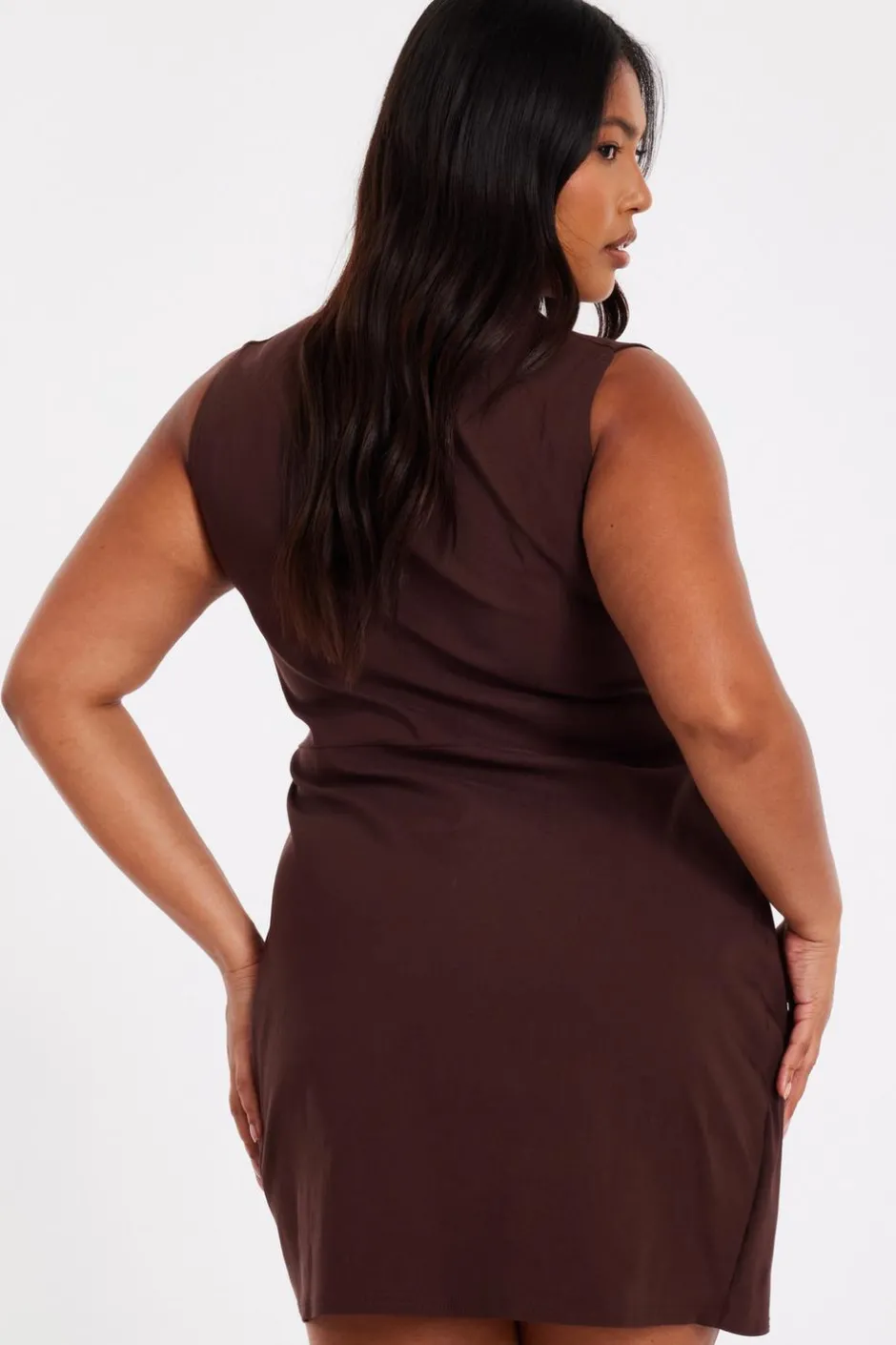 Quiz Curve Brown Square Neck Mini Dress Outlet