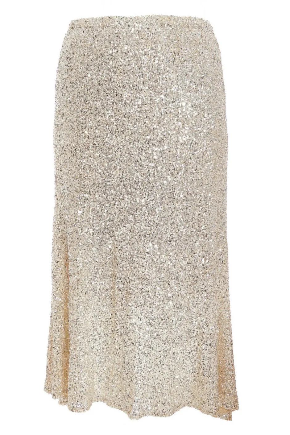 Quiz Curve Sequin Maxi Skirt Champagne New