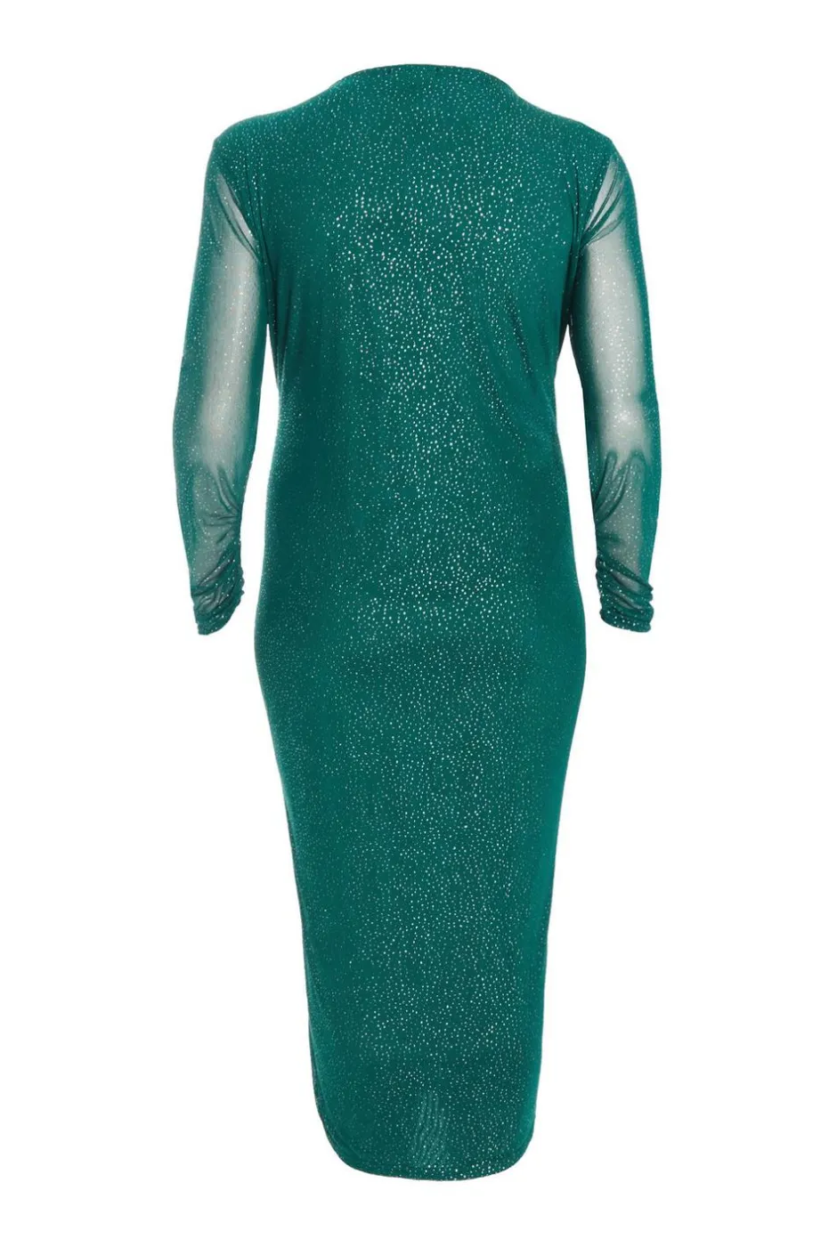 Quiz Curve Glitter Mesh Midaxi Dress Dark Green New