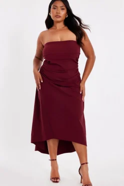 Quiz Curve Dark Red Bandeau Midi Dress Online