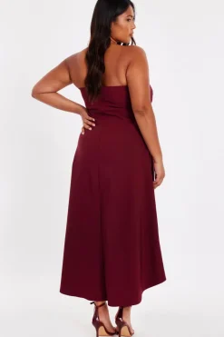 Quiz Curve Dark Red Bandeau Midi Dress Online