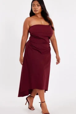 Quiz Curve Dark Red Bandeau Midi Dress Online