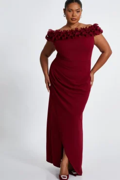 Quiz Curve Dark Red Bardot Maxi Dress Best