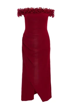 Quiz Curve Dark Red Bardot Maxi Dress Best