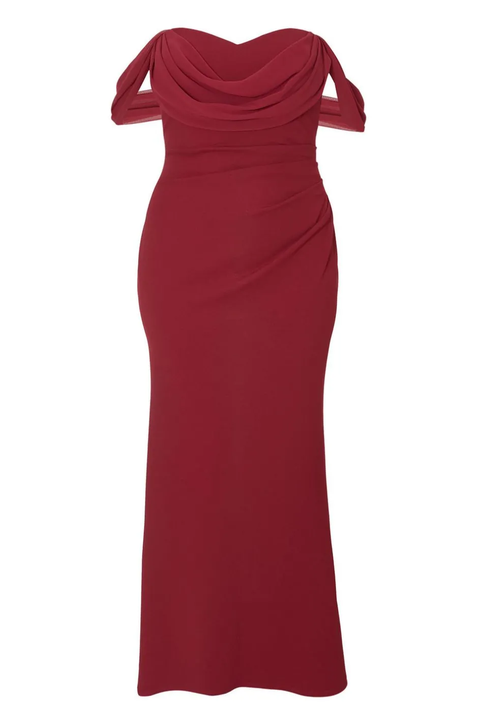 Quiz Curve Dark Red Chiffon Bardot Maxi Dress Wine
