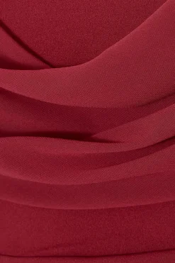 Quiz Curve Dark Red Chiffon Bardot Maxi Dress Wine