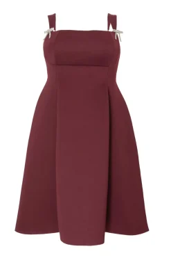 Quiz Curve Dark Red Diamante Bow Midi Dress Burgundy Online