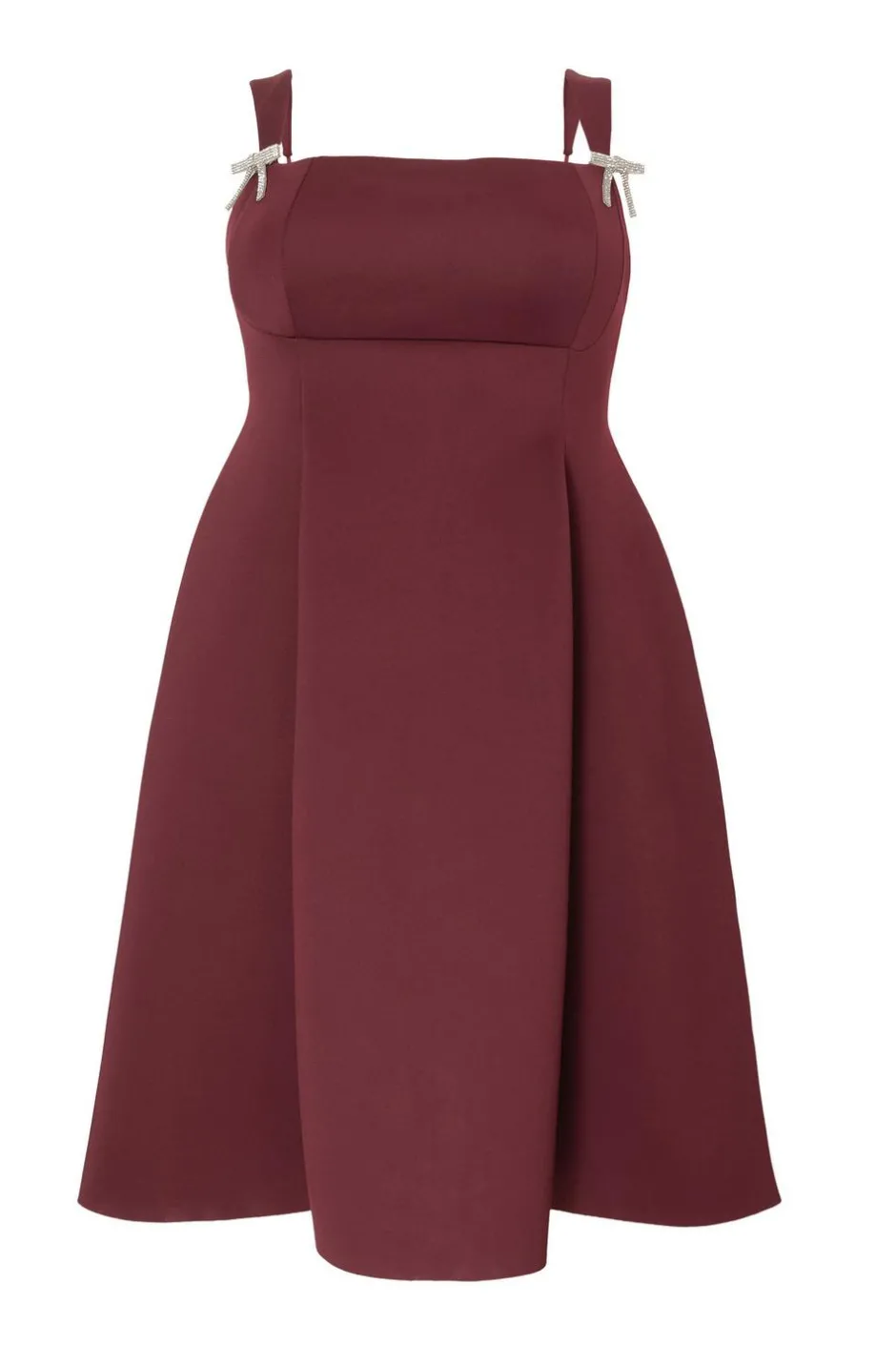 Quiz Curve Dark Red Diamante Bow Midi Dress Burgundy Online