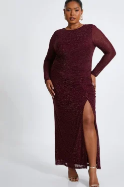 Quiz Curve Dark Red Mesh Midaxi Dress New