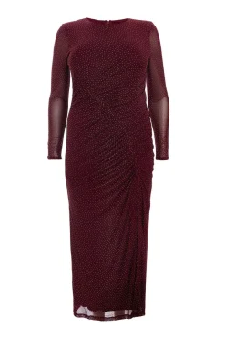 Quiz Curve Dark Red Mesh Midaxi Dress New