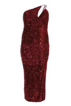 Quiz Curve Dark Red Sequin Maxi Dress Berry Best