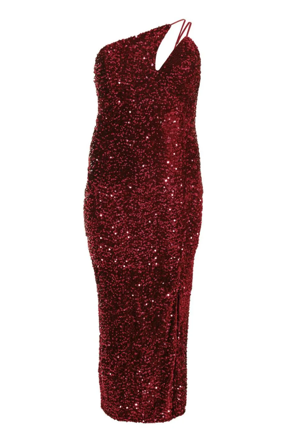 Quiz Curve Dark Red Sequin Maxi Dress Berry Best
