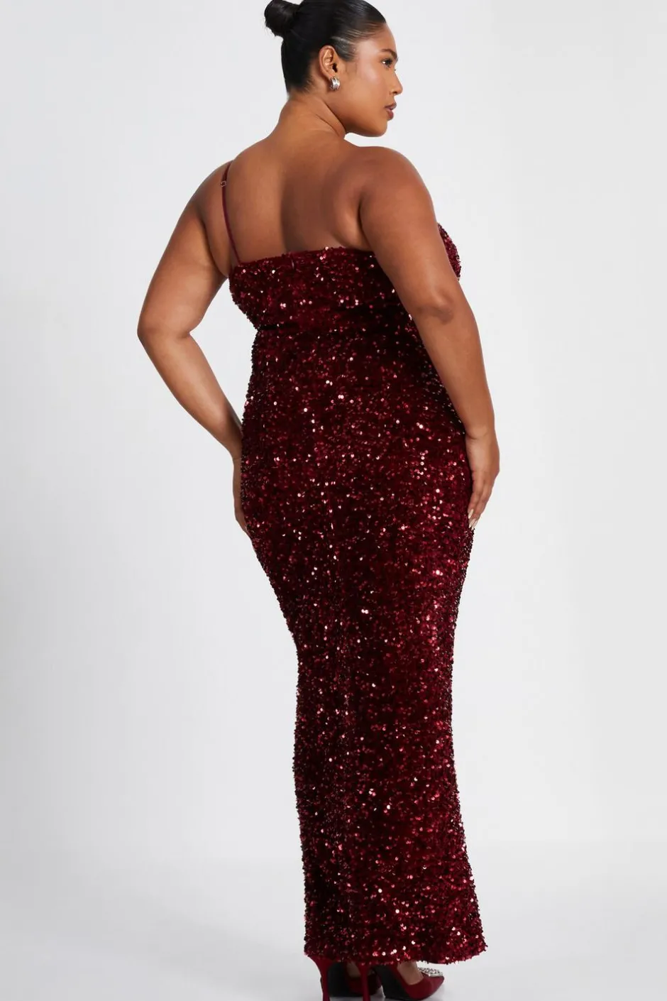 Quiz Curve Dark Red Sequin Maxi Dress Berry Best