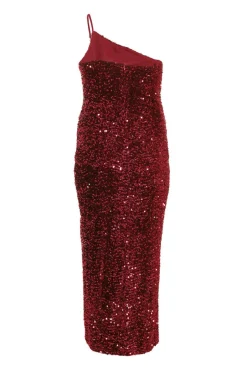 Quiz Curve Dark Red Sequin Maxi Dress Berry Best