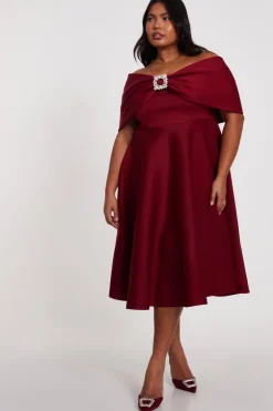 Quiz Curve Dark Red Skater Midi Dress New