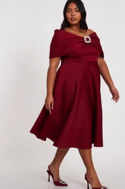 Quiz Curve Dark Red Skater Midi Dress New
