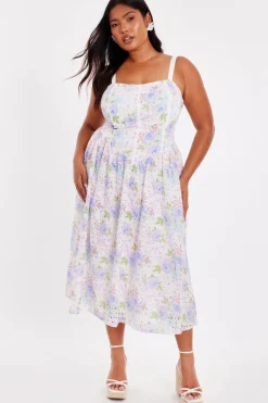 Quiz Curve Floral Embroidered Midi Dress New