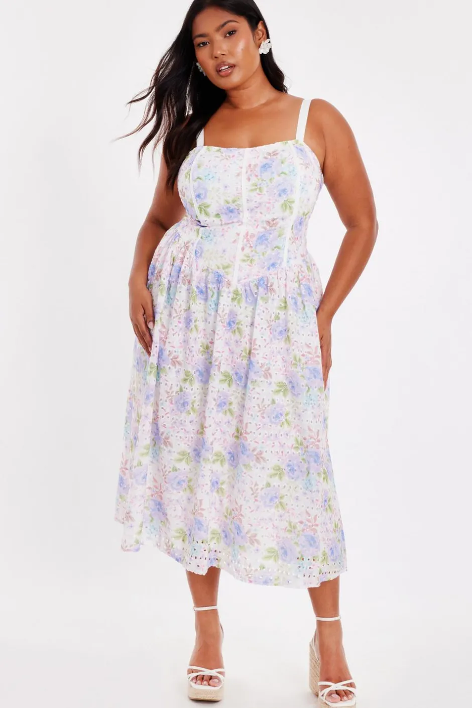 Quiz Curve Floral Embroidered Midi Dress New