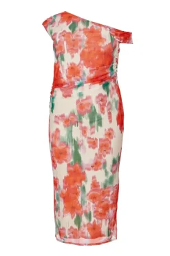 Quiz Curve Floral Smudge Midaxi Dress Hot