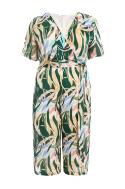 Quiz Curve Green Tropical Wrap Culotte Jumpsuit