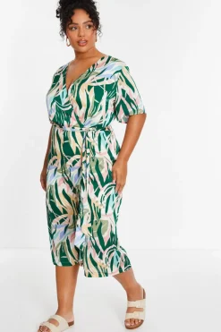 Quiz Curve Green Tropical Wrap Culotte Jumpsuit