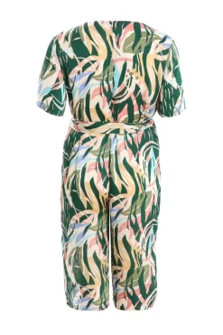 Quiz Curve Green Tropical Wrap Culotte Jumpsuit