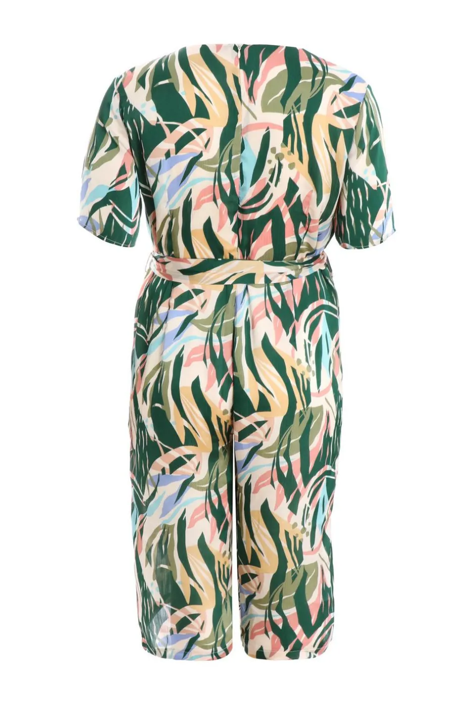 Quiz Curve Green Tropical Wrap Culotte Jumpsuit