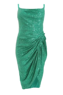 Quiz Curve Jade Green Sequin Ruched Midi Dress Outlet