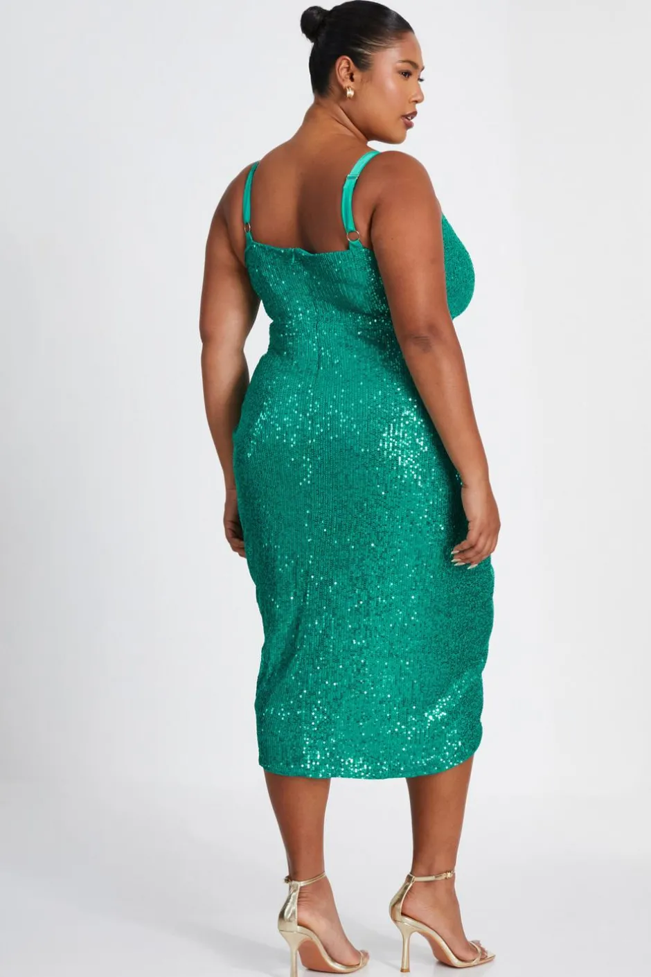 Quiz Curve Jade Green Sequin Ruched Midi Dress Outlet