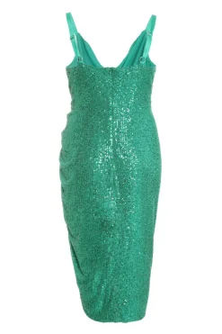 Quiz Curve Jade Green Sequin Ruched Midi Dress Outlet
