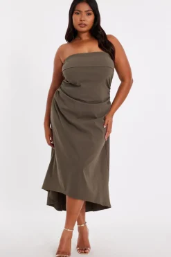 Quiz Curve Bandeau Midi Dress Khaki New