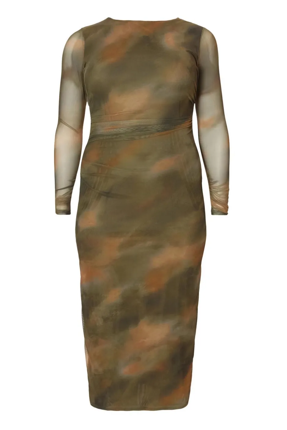 Quiz Curve Khaki Printed Long Sleeve Midaxi Dress Sale