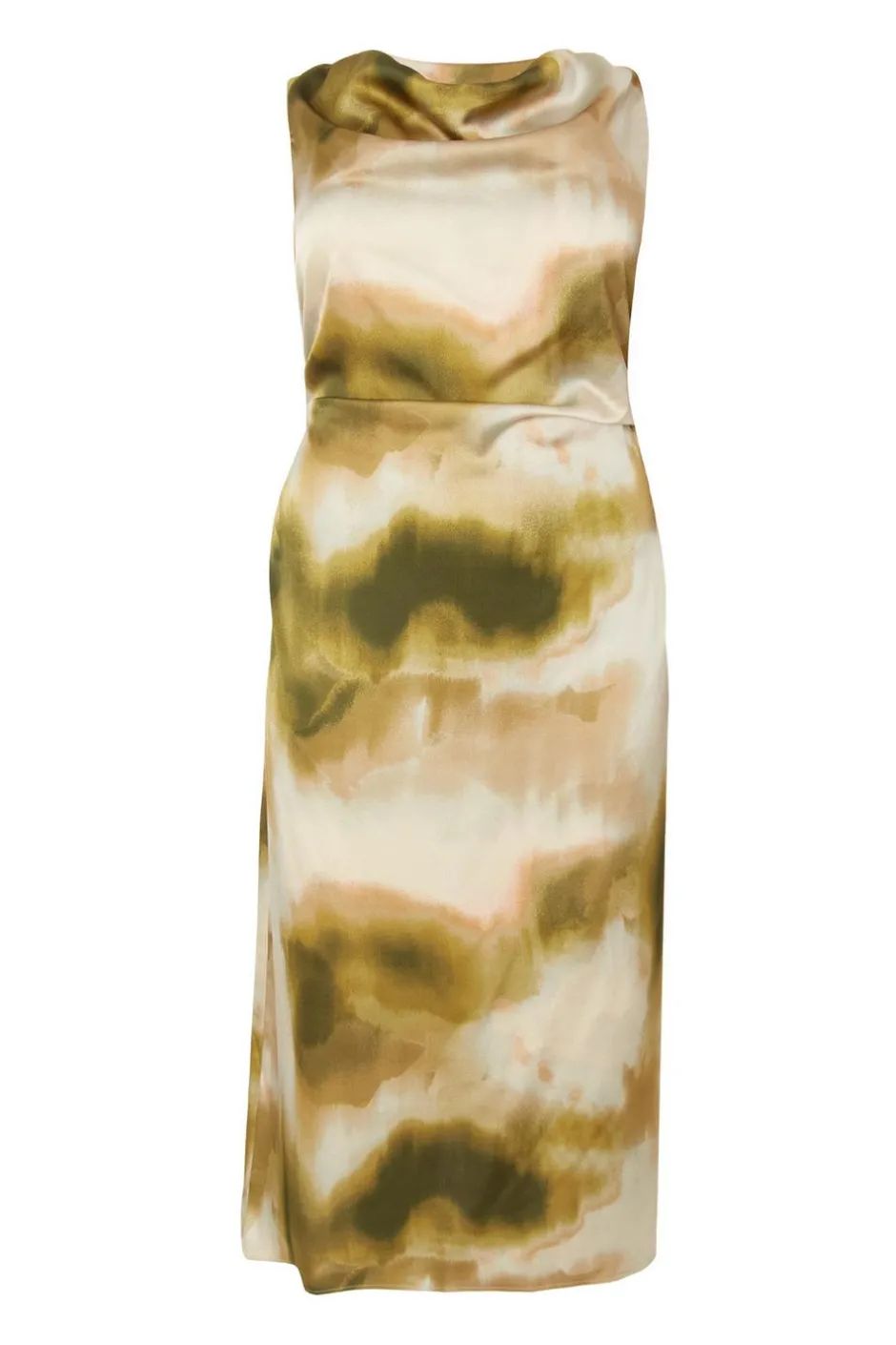 Quiz Curve Khaki Printed Satin Midaxi Dress Outlet