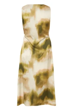 Quiz Curve Khaki Printed Satin Midaxi Dress Outlet