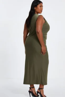 Quiz Curve Khaki Round Neck Midaxi Dress Best