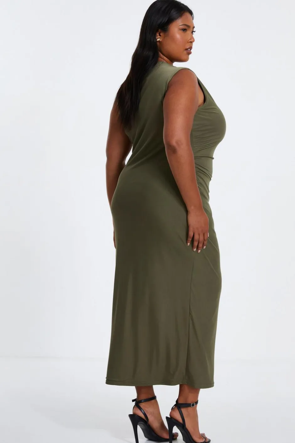 Quiz Curve Khaki Round Neck Midaxi Dress Best