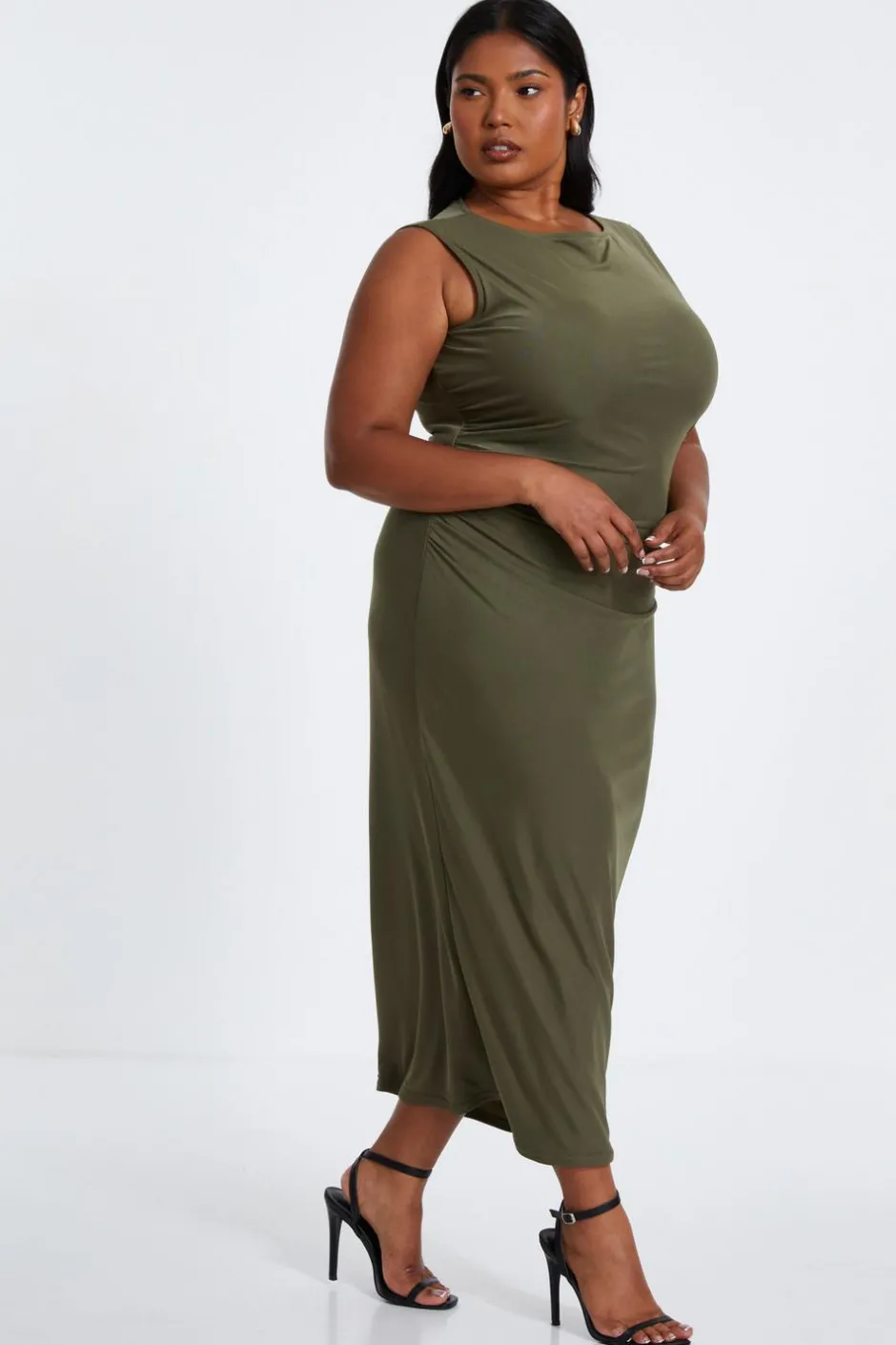 Quiz Curve Khaki Round Neck Midaxi Dress Best