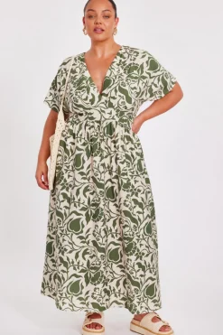 Quiz Curve Khaki Tropical Print Midaxi Dress Discount