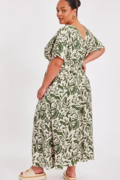 Quiz Curve Khaki Tropical Print Midaxi Dress Discount